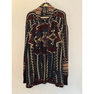 Vintage 1998 Ralph Lauren Blue and Cream Southwest Native Hand Knit Cardigan L